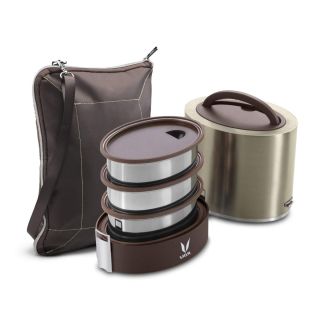 Vaya Tyfnn Copper Containers 3 Tier Lunch Box With Bagmat, 1000Ml
